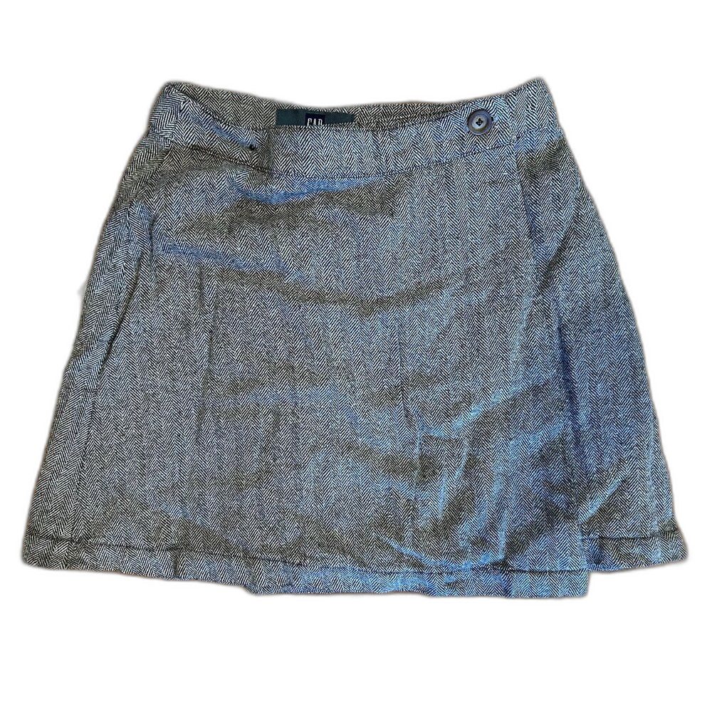 Vintage GAP Herringbone Mini Skirt Silk Blend Gray Brown Career Preppy 24 Waist